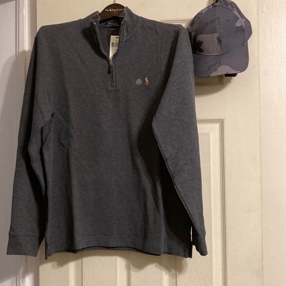 NWT Bundle Polo Ralph Lauren estate rib pullover with grey camouflage hat
